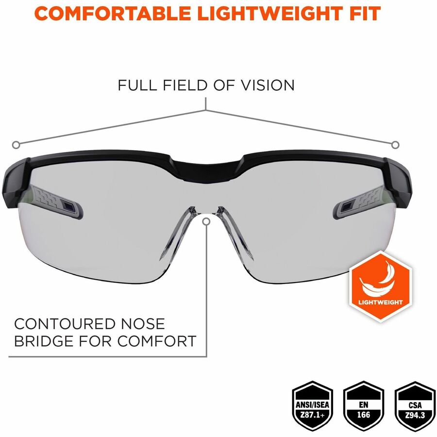 Ergodyne Skullerz Dellenger Safety Glasses, Matte Black Frame, Adjustable Temple, Impact Resistant, Rimless, Lightweight, UV Protection, Wraparound Design, 1 Each