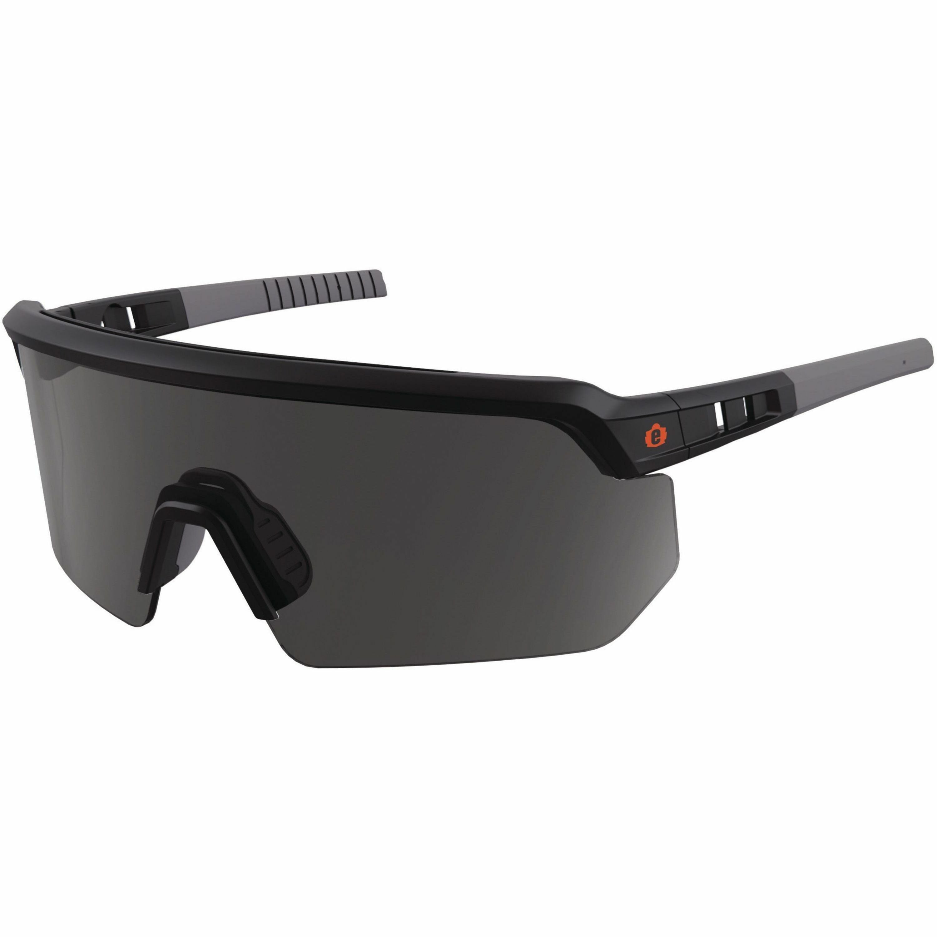 Ergodyne Skullerz AEGIR Safety Glasses, Smoke Lens, Matte Black Frame, Polycarbonate/Rubber, Non-slip, Sweat Resistant, Adjustable, Impact Resistant, 1 Each