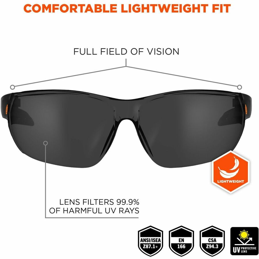 Ergodyne Skullerz VALI Anti-Scratch & Enhanced Anti-Fog Safety Glasses, Smoke Lens, Matte Black Frame, Polycarbonate/Rubber, 1 Each