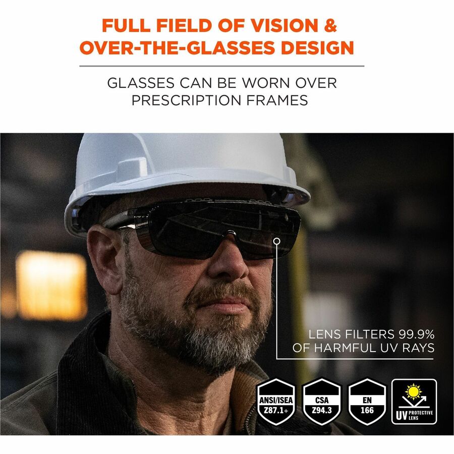 Ergodyne Skullerz OSMIN Safety Glasses, Smoke Lens, Matte Black Frame, Impact Resistant, Over-the-Glasses (OTG), Non-slip, Nylon/Rubber, 1 Each