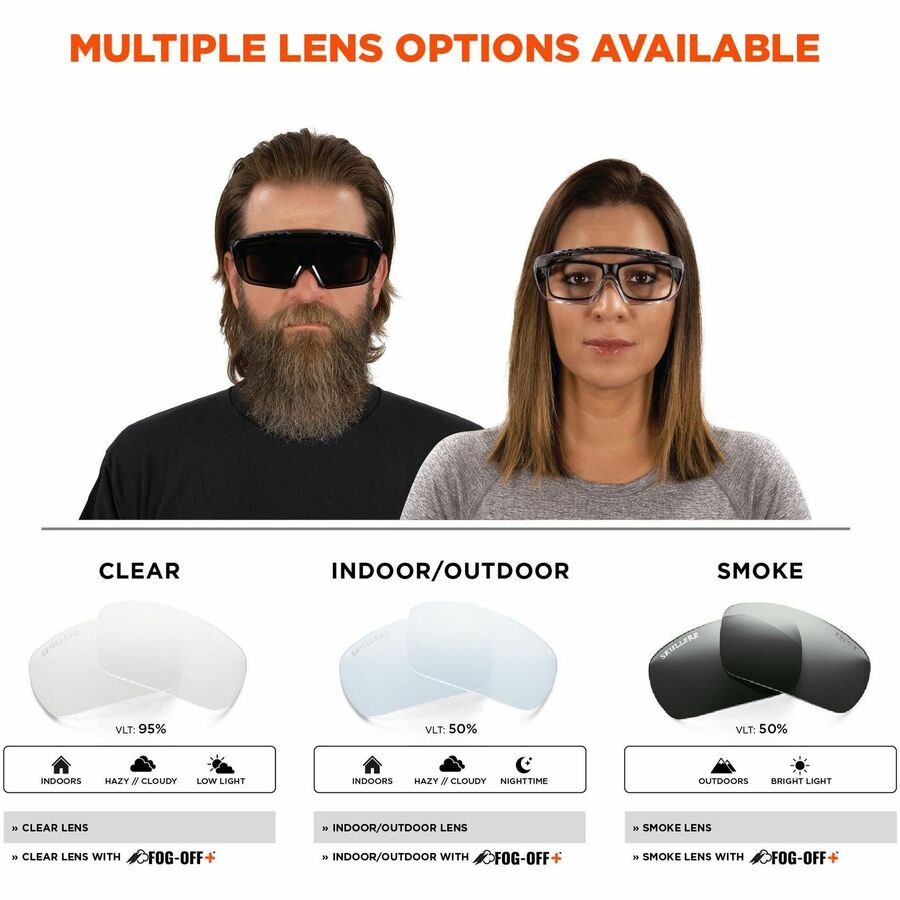 Ergodyne Skullerz OSMIN Safety Glasses, Smoke Lens, Matte Black Frame, Impact Resistant, Over-the-Glasses (OTG), Non-slip, Nylon/Rubber, 1 Each