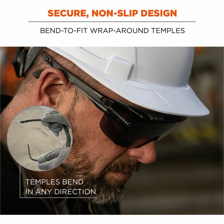 Ergodyne Skullerz OSMIN Safety Glasses, Smoke Lens, Matte Black Frame, Impact Resistant, Over-the-Glasses (OTG), Non-slip, Nylon/Rubber, 1 Each