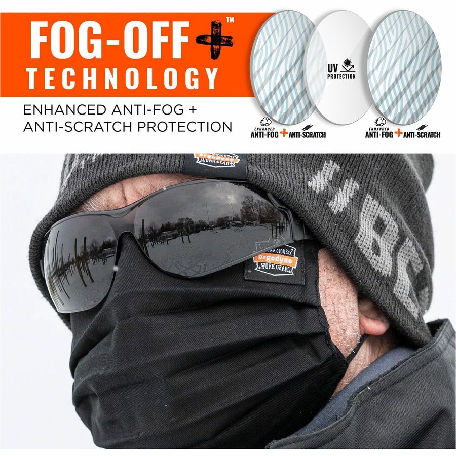 Ergodyne Skullerz SAGA Anti-Scratch & Enhanced Anti-Fog Safety Glasses, Smoke Lens, Matte Black Frame, Polycarbonate, Rimless, Lightweight, Non-slip, 1 Each