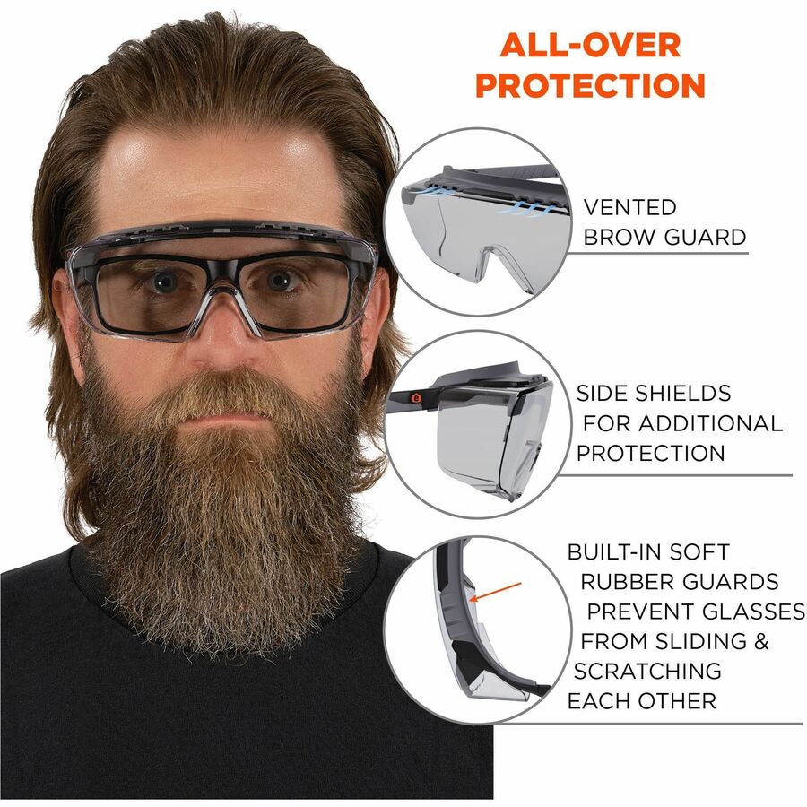 Ergodyne Skullerz OSMIN Anti-Scratch & Enhanced Anti-Fog Safety Glasses, Matte Black Frame, Over-the-Glasses, Adjustable Temple, Vented, 1 Each