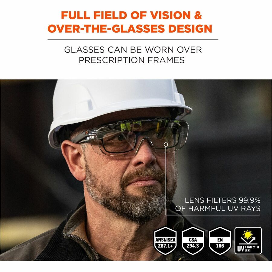 Ergodyne Skullerz OSMIN Anti-Scratch & Enhanced Anti-Fog Safety Glasses, Matte Black Frame, Over-the-Glasses, Adjustable Temple, Vented, 1 Each