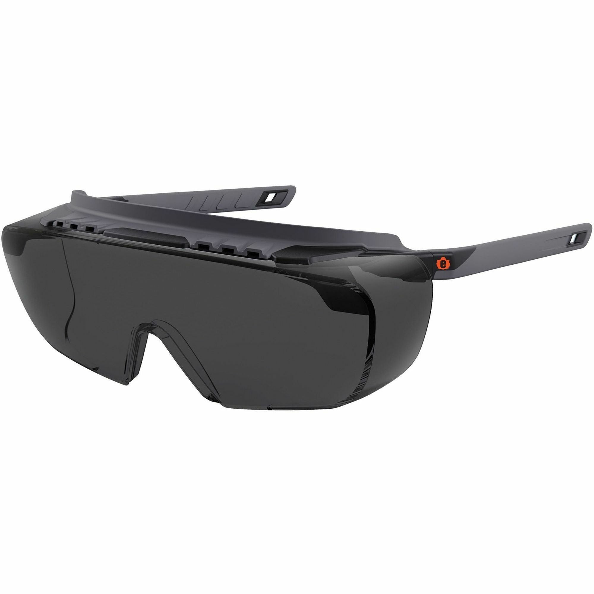 Ergodyne Skullerz OSMIN Anti-Scratch & Enhanced Anti-Fog Safety Glasses, Smoke Lens, Matte Black Frame, Over-the-Glasses, Adjustable Temple, Vented, 1 Each