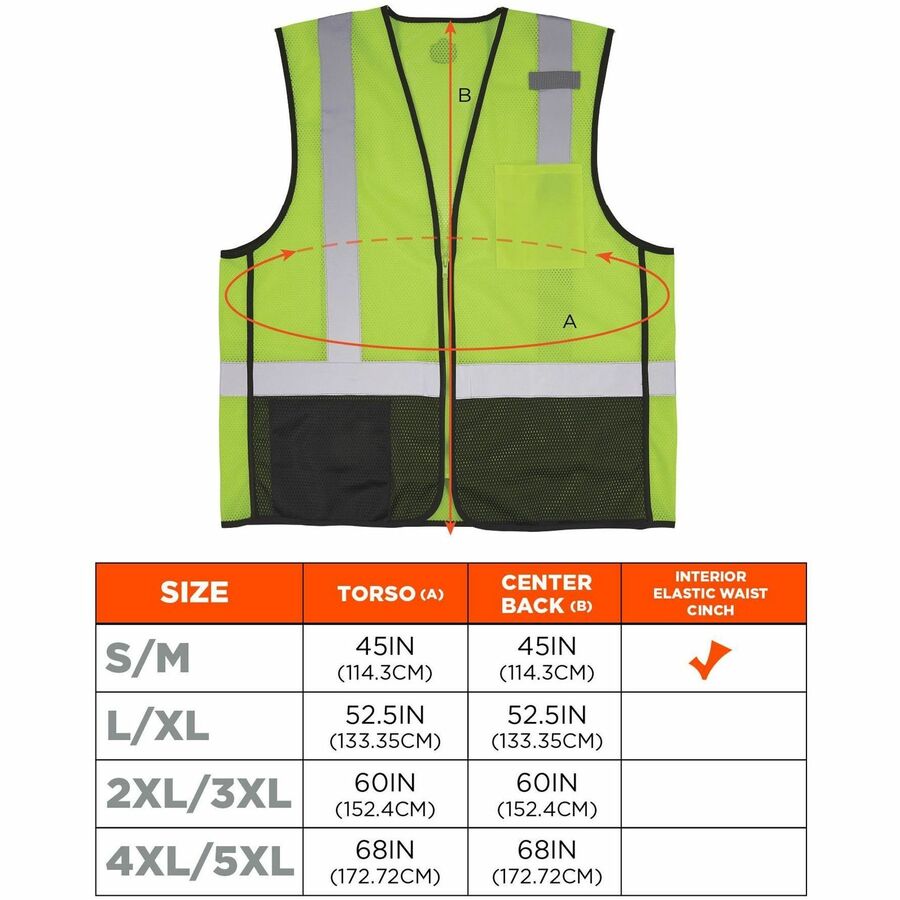Ergodyne GloWear 8210Z Type R Economy Mesh Vest, Small/Medium, Lime, Zipper Closure, 2 Pockets, High Visibility, Reflective, Lightweight, Machine Washable, Polyester Mesh, 1 Each