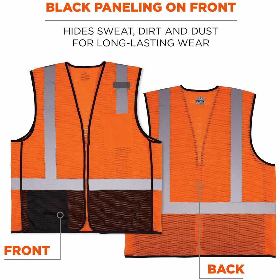 Ergodyne GloWear 8210Z Type R Economy Mesh Vest, Large/Extra Large, Zipper Closure, 2 Pockets, High Visibility Orange, Reflective, Lightweight, Machine Washable, Polyester Mesh, 1 Each