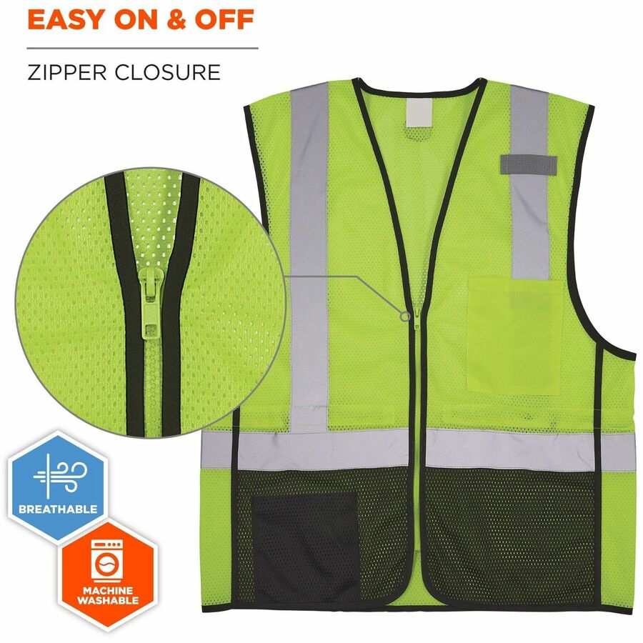 Ergodyne GloWear 8210Z Type R Economy Mesh Vest, 4X/5X, Lime, Zipper Closure, 2 Pockets, High Visibility, Reflective, Lightweight, Machine Washable, Polyester Mesh, 1 Each