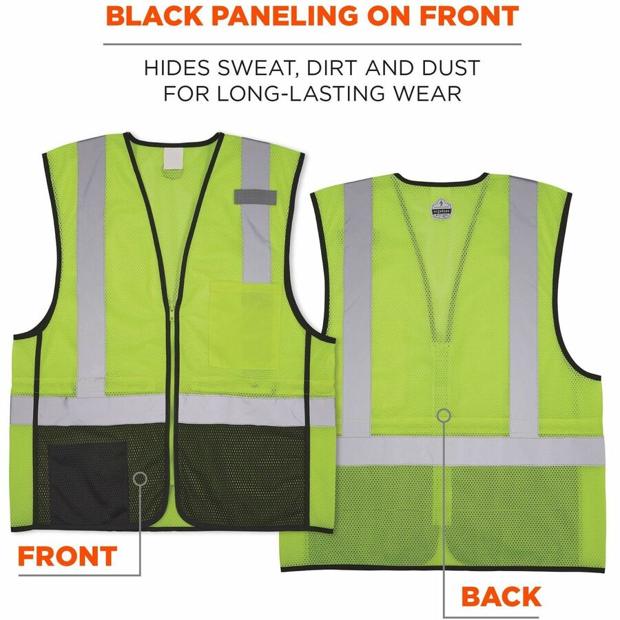 Ergodyne GloWear 8210Z Type R Economy Mesh Vest, 4X/5X, Lime, Zipper Closure, 2 Pockets, High Visibility, Reflective, Lightweight, Machine Washable, Polyester Mesh, 1 Each