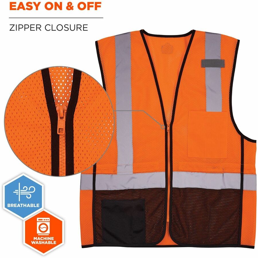 Ergodyne GloWear 8210Z Type R Economy Mesh Vest, 4X/5X, Orange, Zipper Closure, 2 Pockets, High Visibility, Reflective, Lightweight, Machine Washable, Polyester Mesh, 1 Each