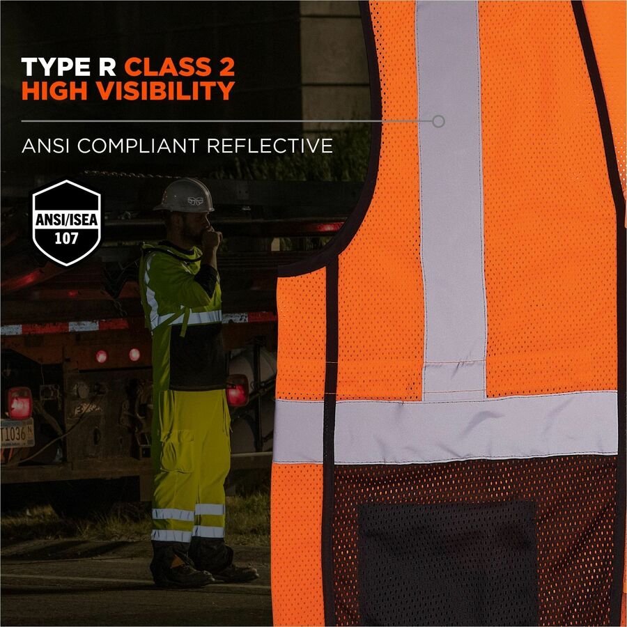 Ergodyne GloWear 8210Z Type R Economy Mesh Vest, 4X/5X, Orange, Zipper Closure, 2 Pockets, High Visibility, Reflective, Lightweight, Machine Washable, Polyester Mesh, 1 Each