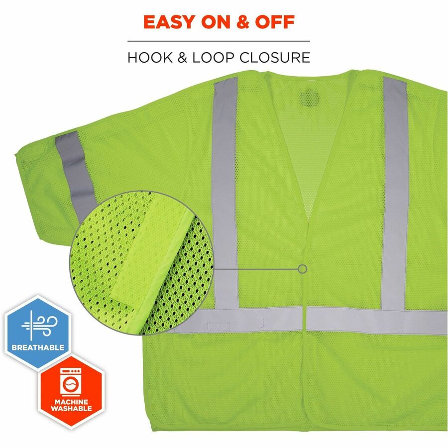 Ergodyne GloWear 8315BA Mesh Hi-Vis Safety Vest, 4X/5X, Lime, Reflective, Hook & Loop Closure, Polyester Mesh, Machine Washable, Lightweight, Breathable, Multiple Pockets, ANSI/ISEA 107-2020, 1 Each