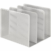 3 Compartment(s) - 7.25" Height x 8" Width x 8" Depth - Desktop - Wear Resistant, Scratch Resistant, Reinforced, Rounded Edge, Durable, Compact, Heavy Duty - Satin - White - Metal, Perforated Steel - 1 Each
