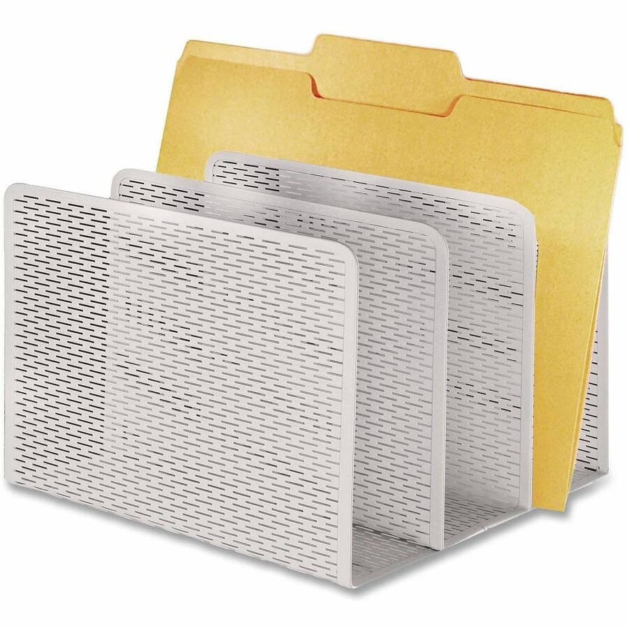 3 Compartment(s) - 7.25" Height x 8" Width x 8" Depth - Desktop - Wear Resistant, Scratch Resistant, Reinforced, Rounded Edge, Durable, Compact, Heavy Duty - Satin - White - Metal, Perforated Steel - 1 Each