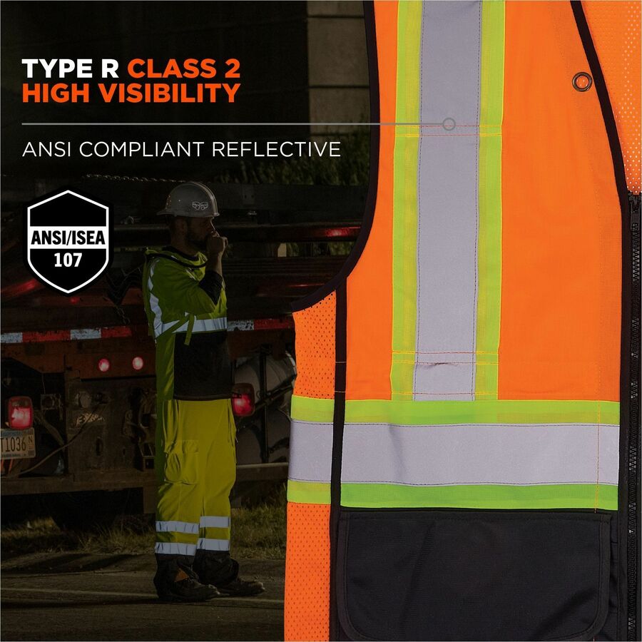 Ergodyne 8251HDZ-BK 2-Tone Hi-Vis Safety Vest, 2XL/3XL, Orange, Zipper Closure, Reflective, Mesh Back, Breathable, Lightweight, Adjustable Waist, Multiple Pockets, 1 Each