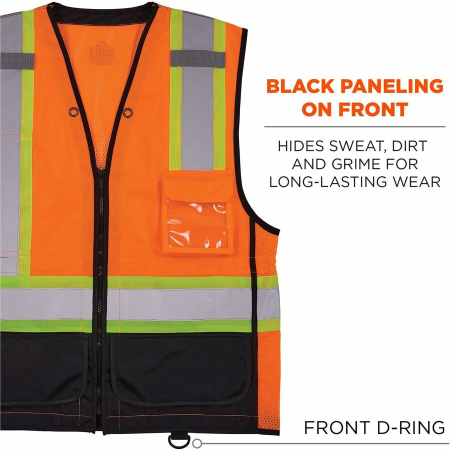 Ergodyne 8251HDZ-BK 2-Tone Hi-Vis Safety Vest, Small/Medium, Orange, Zipper Closure, Reflective, Mesh Back, Breathable, Lightweight, Adjustable Waist, Multiple Pockets, 1 Each