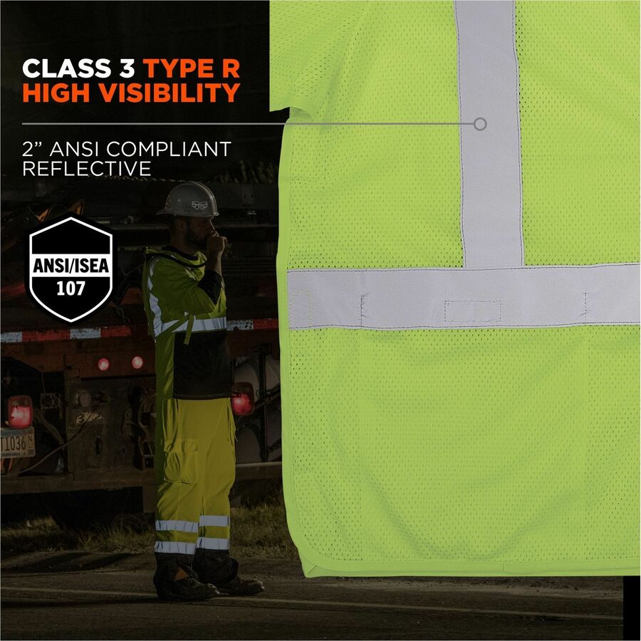 Ergodyne GloWear 8315BA Mesh Hi-Vis Safety Vest, 2XL/3XL, Lime, Reflective Straps, Hook & Loop Closure, Polyester Mesh, Machine Washable, Lightweight, Breathable, Multiple Pockets, 1 Each