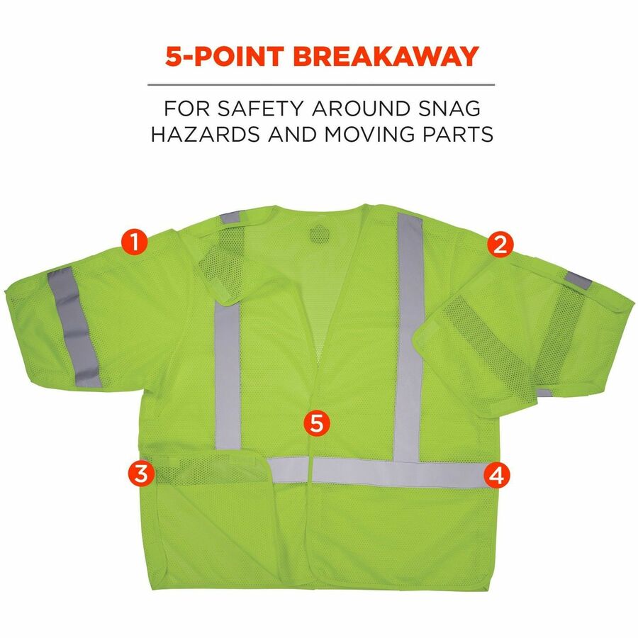 Ergodyne GloWear 8315BA Mesh Hi-Vis Safety Vest, 2XL/3XL, Lime, Reflective Straps, Hook & Loop Closure, Polyester Mesh, Machine Washable, Lightweight, Breathable, Multiple Pockets, 1 Each