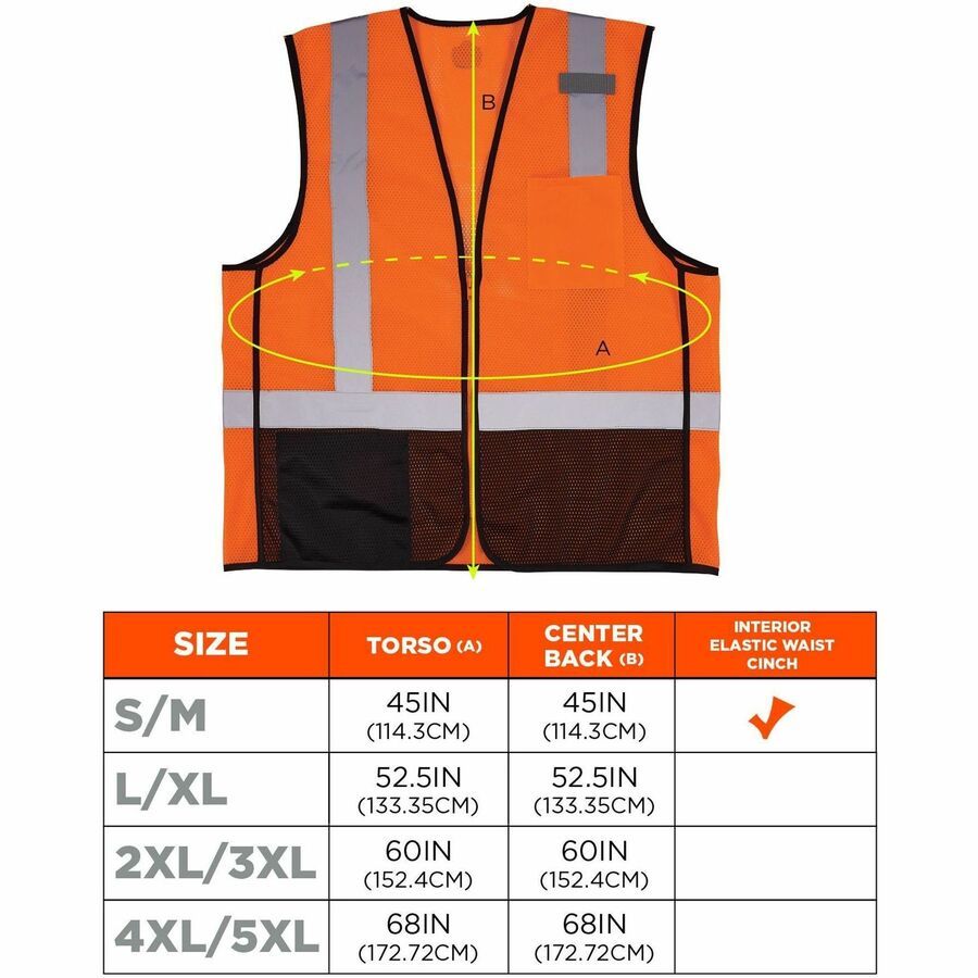 Ergodyne GloWear 8210Z Type R Economy Mesh Vest, Small/Medium, Orange, Zipper Closure, 2 Pockets, High Visibility, Reflective, Lightweight, Machine Washable, 1 Each