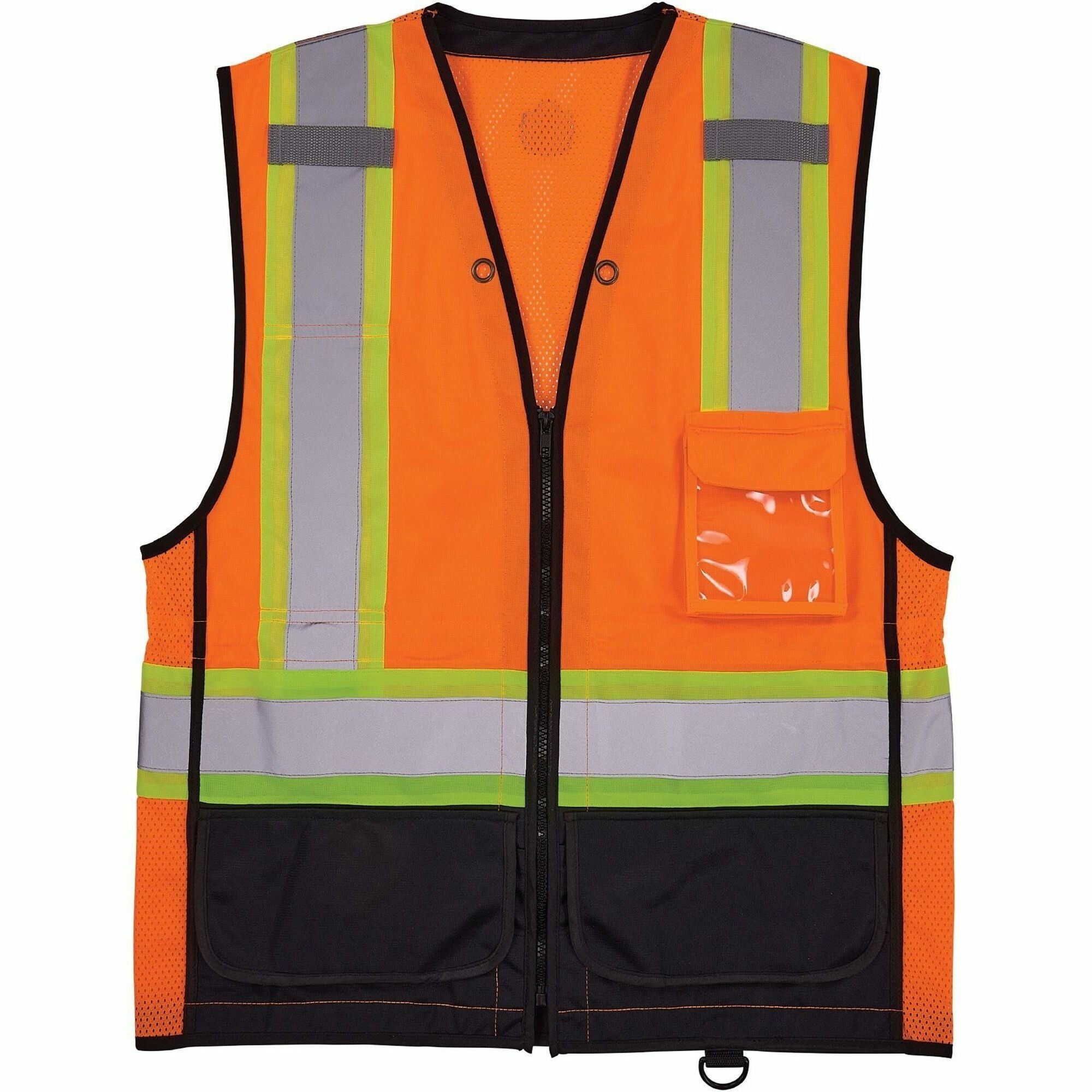 Ergodyne 8251HDZ-BK 2-Tone Hi-Vis Safety Vest, 4X/5X, Orange, Zipper Closure, Polyester Mesh, Reflective Straps, Breathable, Lightweight, Multiple Pockets, 1 Each
