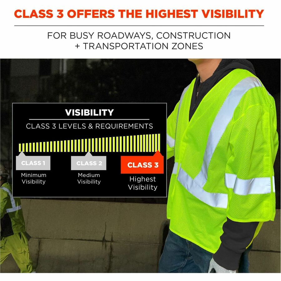 Ergodyne GloWear 8315BA Mesh Hi-Vis Safety Vest, Small/Medium, Lime, Reflective Straps, Hook & Loop Closure, Polyester Mesh, Machine Washable, Lightweight, Breathable, 1 Each