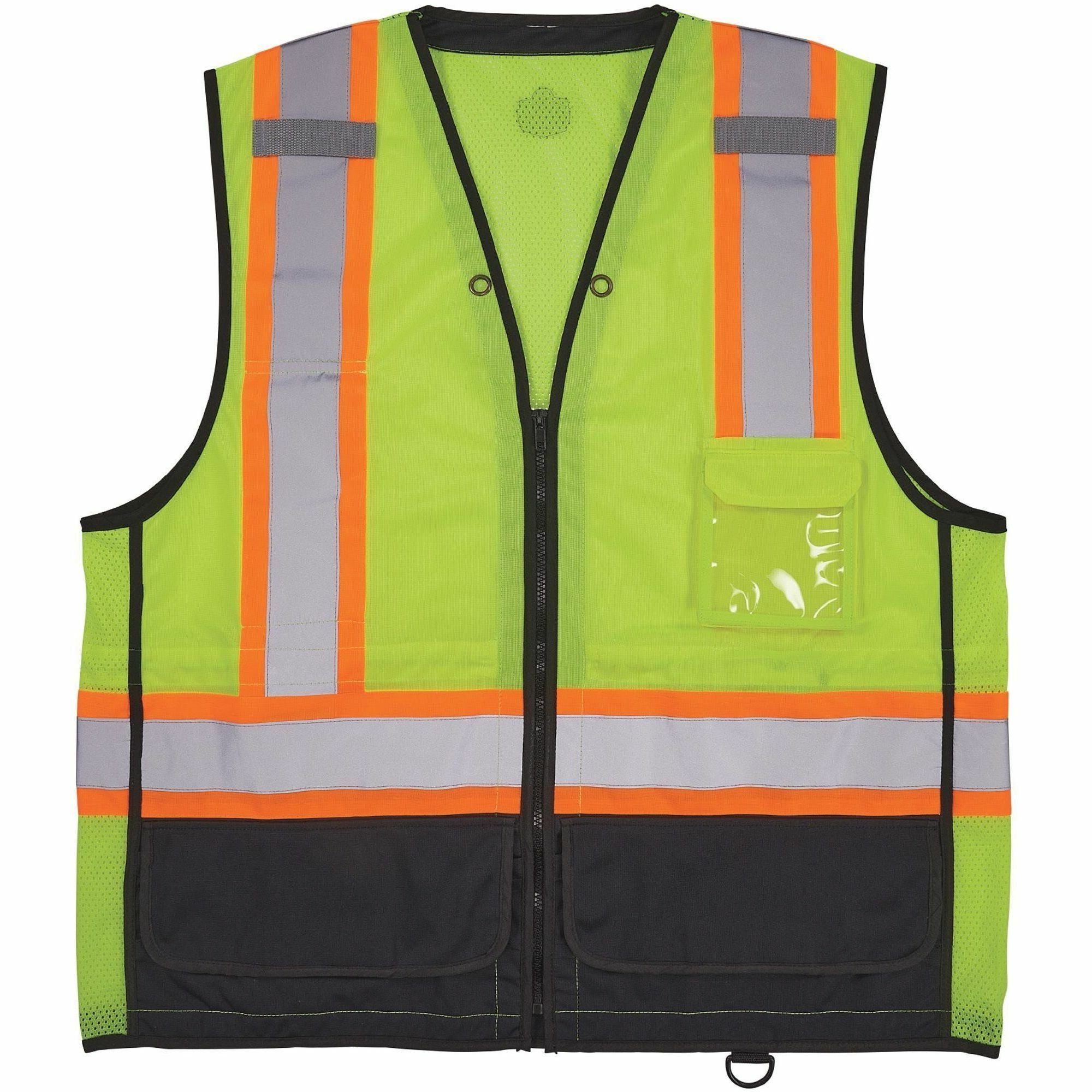 Ergodyne 8251HDZ-BK 2-Tone Hi-Vis Safety Vest, 2X/3X, Zipper Closure, Lime, Reflective, Mesh Back, Breathable, Lightweight, Multiple Pockets, 1 Each
