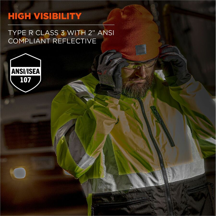 Ergodyne 8351 Hi-Vis Windbreaker Jacket, Large, Lime, Polyester/Fabric/Fleece, 1 Each