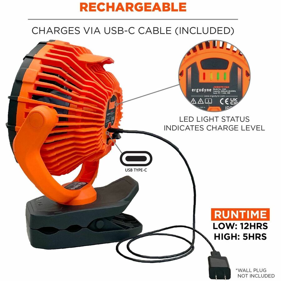 2 Speed - Rechargeable, Rotatable Head, 360&deg; Swivel, Heat Resistant, Quiet Operation, Compact, Lightweight, LED Indicator, Durable, Impact Resistant - 10.4" Width - Orange