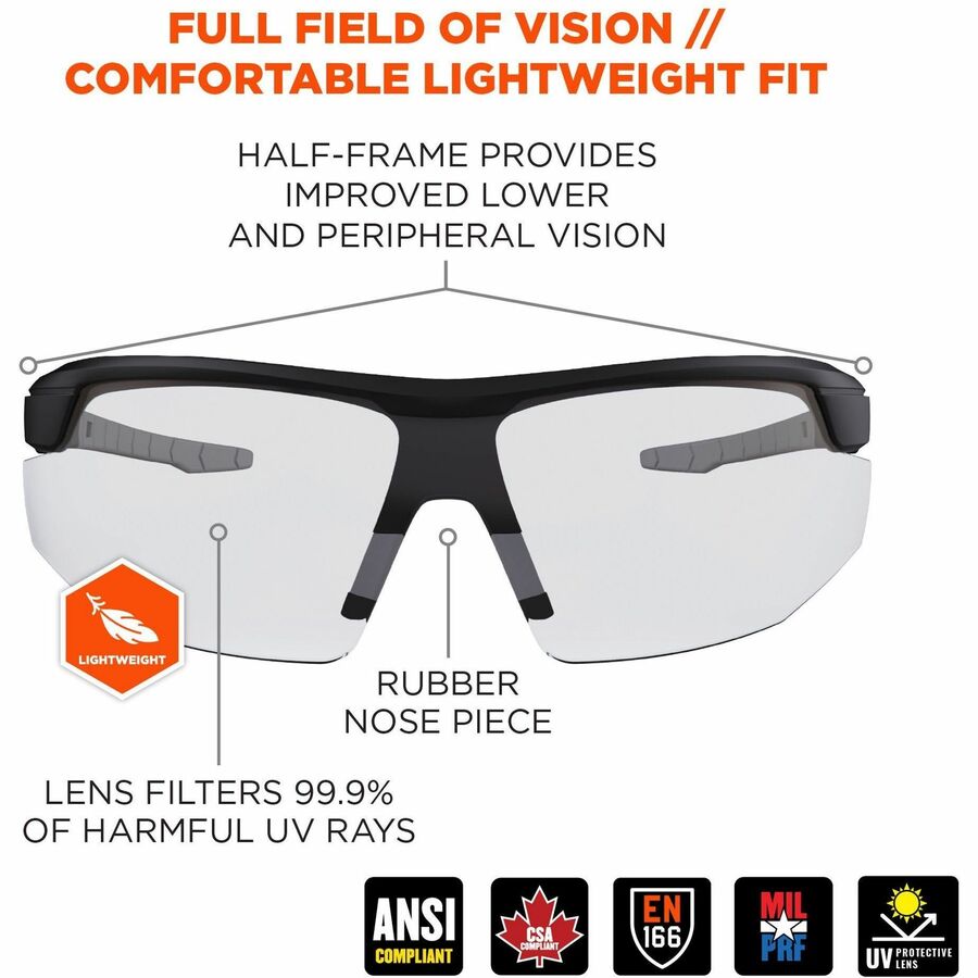 Ergodyne Skullerz SKOLL Anti-Scratch & Enhanced Anti-Fog Safety Glasses, Clear Lens, Matte Black Frame, Lightweight, Non-slip, Impact Resistant, 1 Each