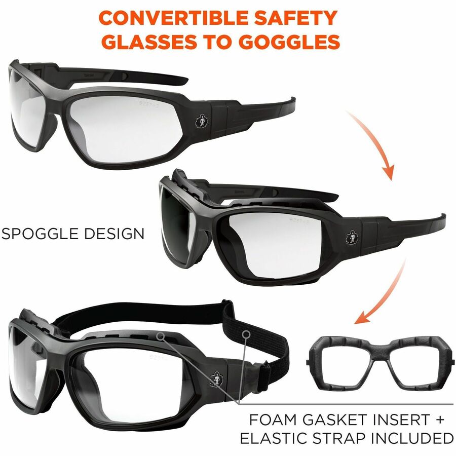Ergodyne Skullerz LOKI Anti-Fog Safety Spoggles, Clear Lens, Matte Black Frame, Elastic Strap, Anti-scratch, Impact Resistant, Non-slip, Flexible, Sweat Resistant, 1 Each