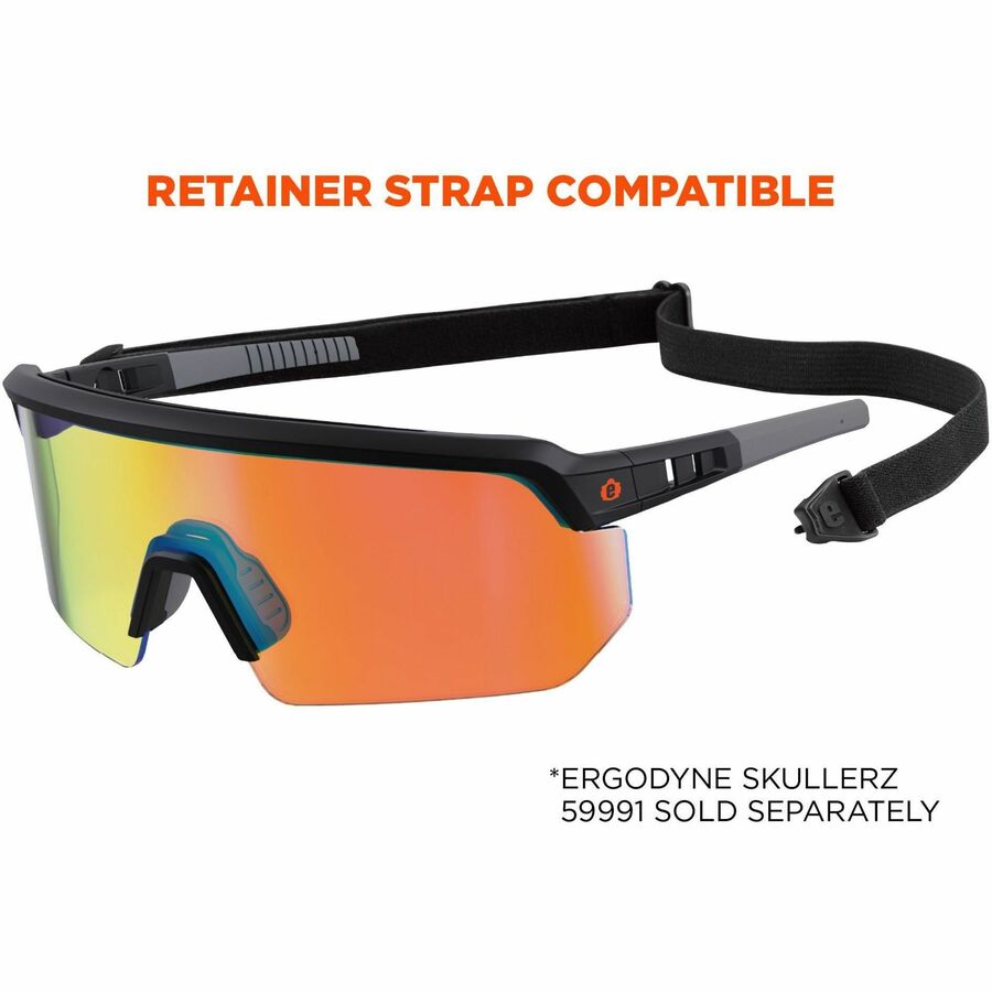 Ergodyne Skullerz AEGIR Safety Glasses, Orange Mirror Lens, Matte Black Frame, Polycarbonate/Rubber, Non-slip, Sweat Resistant, Lightweight, Impact Resistant, Adjustable Temple, 1 Each