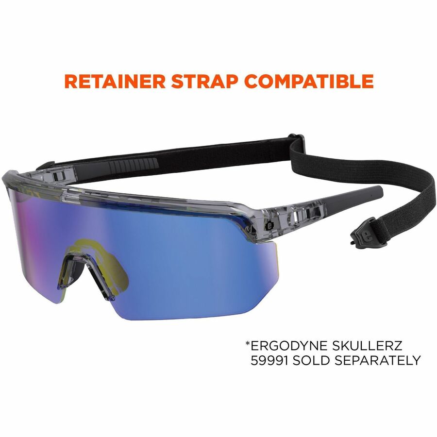 Ergodyne Skullerz AEGIR Safety Glasses, Blue Mirror Lens, Clear Smoke Frame, Polycarbonate/Rubber, Non-slip, Sweat Resistant, Lightweight, Impact Resistant, Adjustable Temple, 1 Each