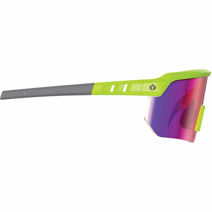 Ergodyne Aegir Enhanced Anti-Fog Safety Glasses, Purple Mirror Lens, Lime Frame, Polycarbonate/Rubber, Non-slip, Lightweight, Impact Resistant, Adjustable Temple, Vented, 1 Each