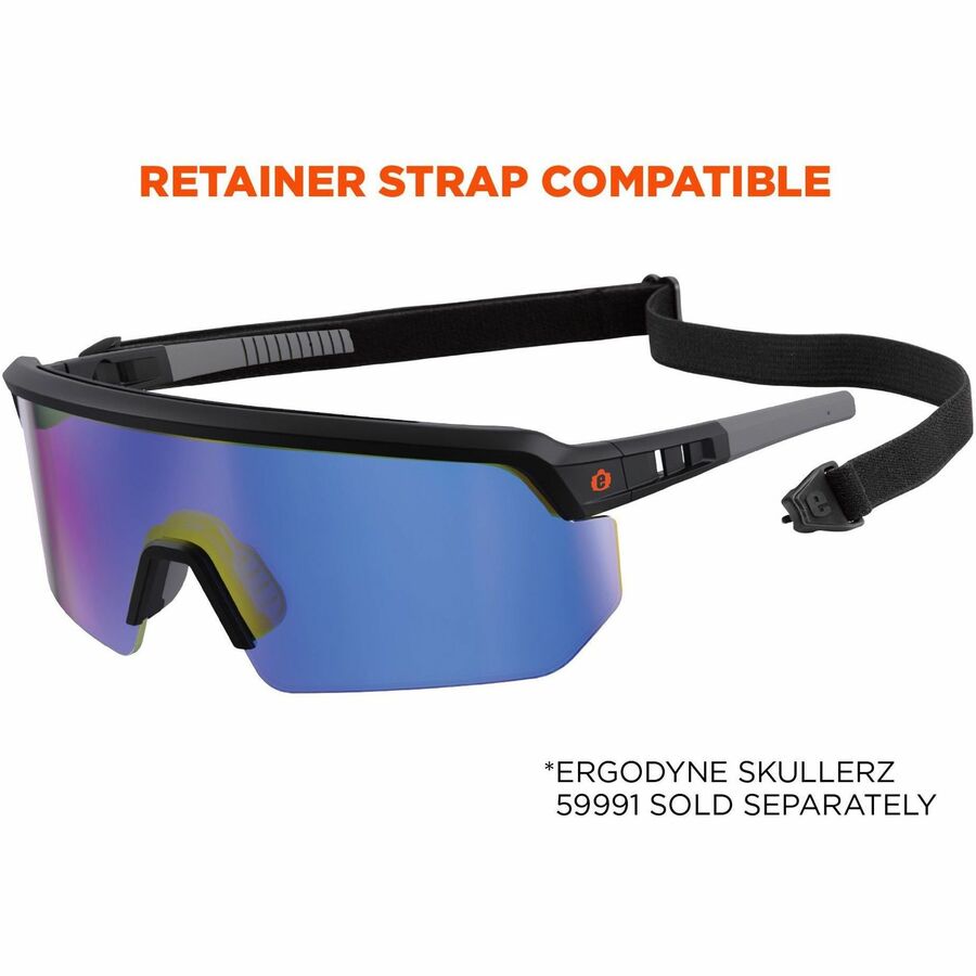 Ergodyne Skullerz AEGIR Safety Glasses, Blue Mirror Lens, Matte Black Frame, Polycarbonate/Rubber, Non-slip, Sweat Resistant, Lightweight, Impact Resistant, Adjustable Temple, 1 Each