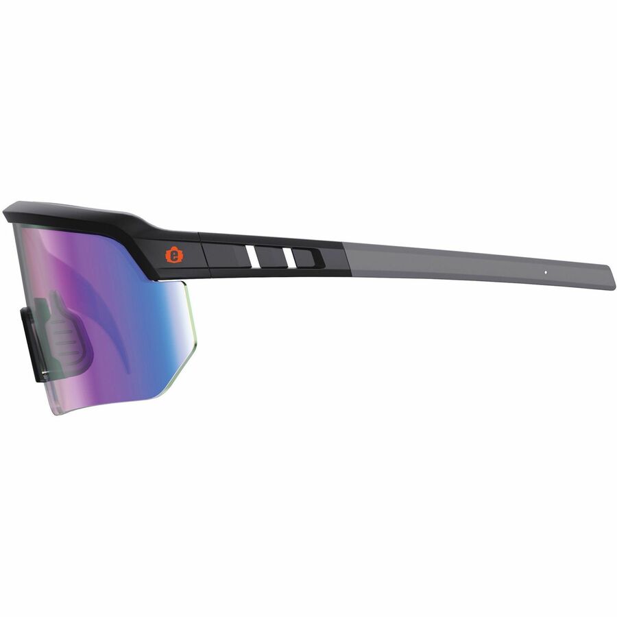 Ergodyne Skullerz AEGIR Safety Glasses, Blue Mirror Lens, Matte Black Frame, Polycarbonate/Rubber, Non-slip, Sweat Resistant, Lightweight, Impact Resistant, Adjustable Temple, 1 Each