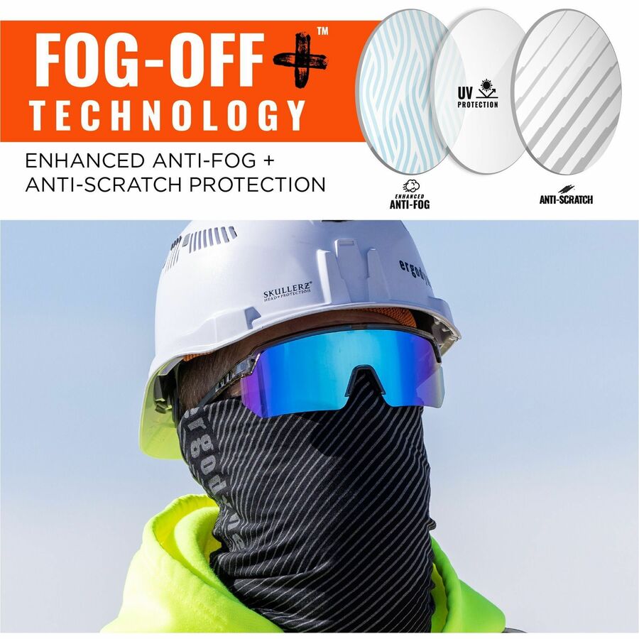 Ergodyne Aegir Enhanced Anti-Fog Safety Glasses, Blue Mirror Lens, Clear Smoke Frame, Polycarbonate/Rubber, Non-slip, Sweat Resistant, Lightweight, Impact Resistant, Adjustable Temple, Vented, 1 Each