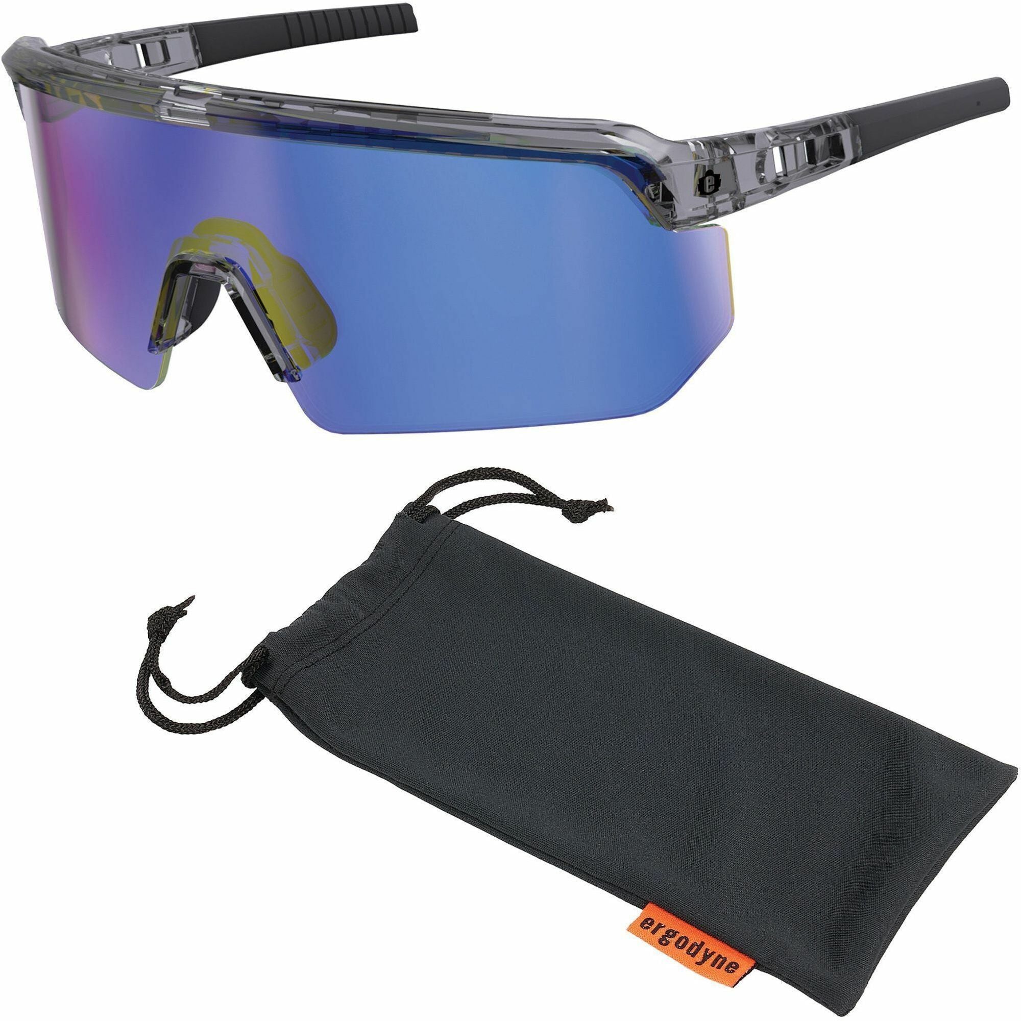 Ergodyne Aegir Enhanced Anti-Fog Safety Glasses, Blue Mirror Lens, Clear Smoke Frame, Polycarbonate/Rubber, Non-slip, Sweat Resistant, Lightweight, Impact Resistant, Adjustable Temple, Vented, 1 Each