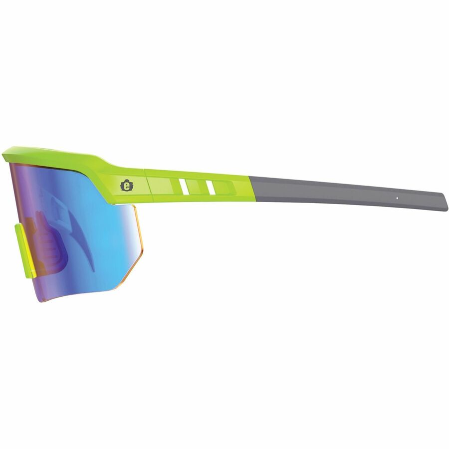 Ergodyne Skullerz AEGIR Safety Glasses, Blue Mirror Lens, Lime Frame, Polycarbonate/Rubber, Non-slip, Sweat Resistant, Lightweight, Impact Resistant, Adjustable Temple, Vented, 1 Each