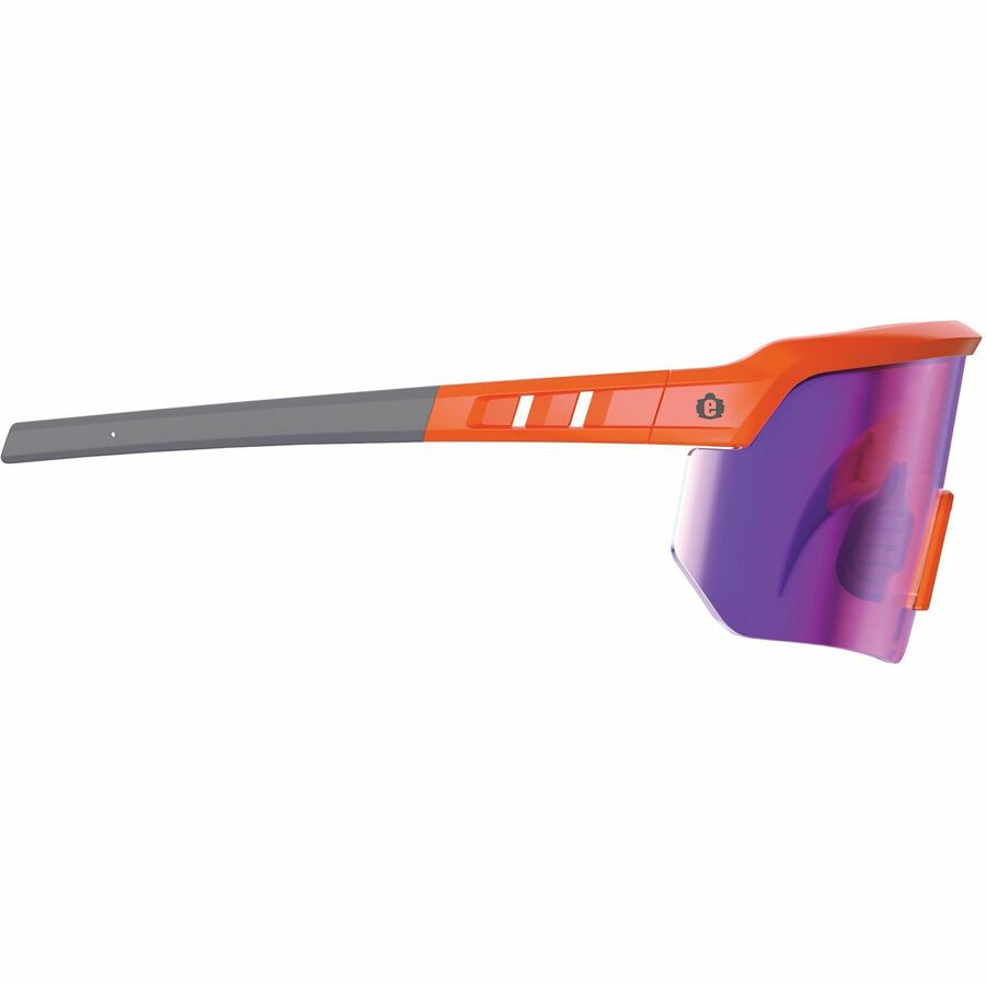 Ergodyne Skullerz AEGIR Safety Glasses, Purple Mirror Lens, Orange Frame, Polycarbonate/Rubber, Non-slip, Sweat Resistant, Lightweight, Impact Resistant, Adjustable Temple, Vented, Strap Closure, 1 Each