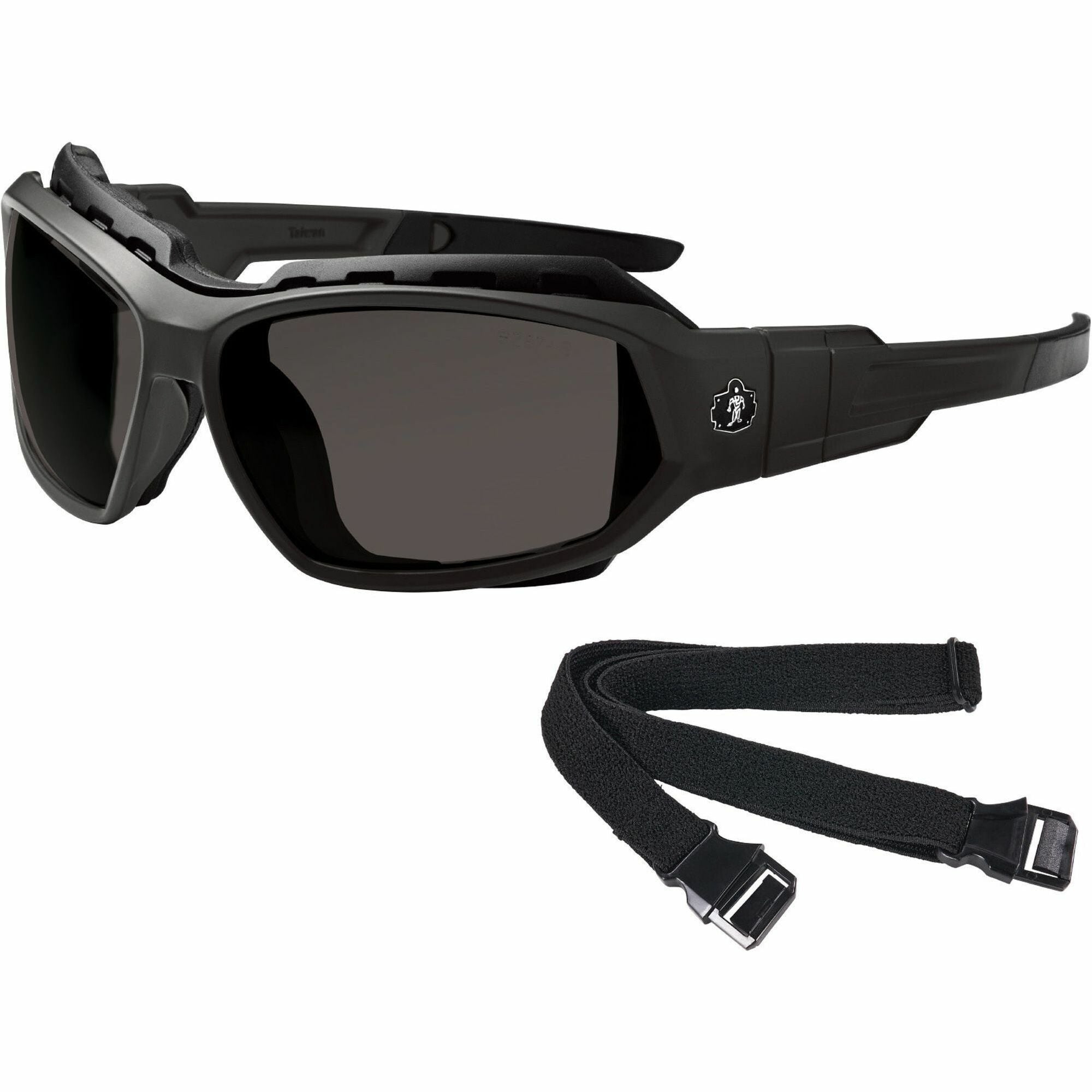 Ergodyne Skullerz LOKI Anti-Fog Safety Spoggles, Smoke Lens, Matte Black Frame, Elastic Strap, Anti-scratch, Impact Resistant, Flexible, Non-slip, Sweat Resistant, 1 Each