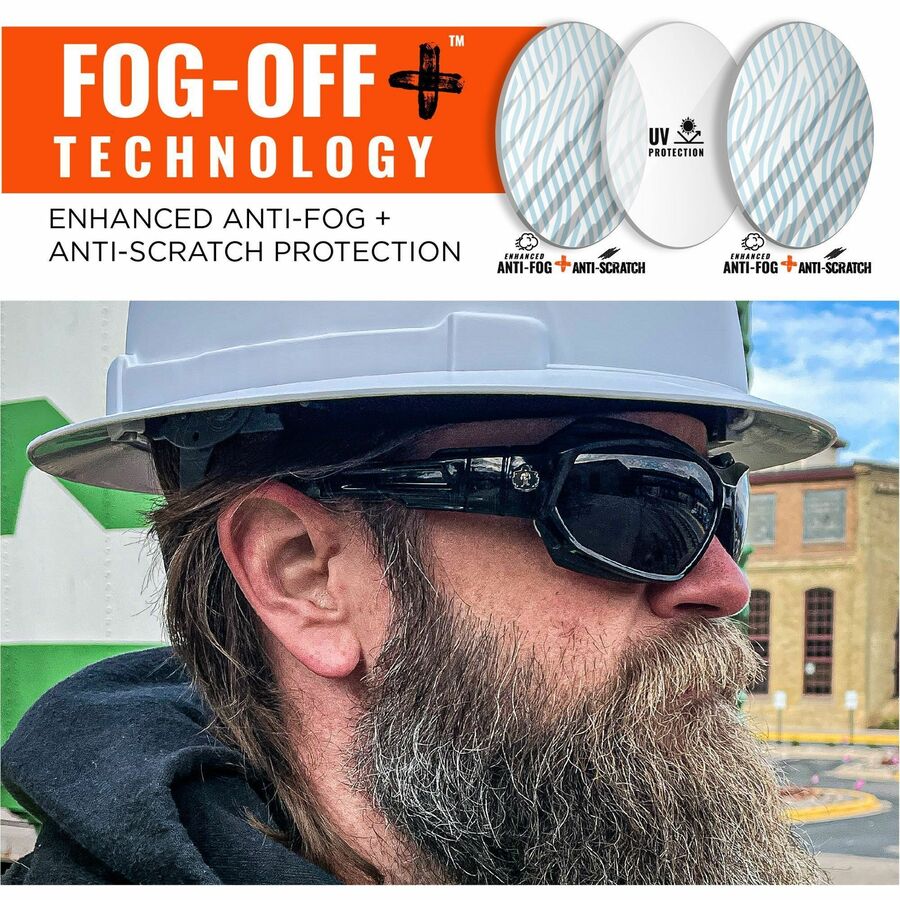 Ergodyne Skullerz LOKI Anti-Fog Safety Spoggles, Smoke Lens, Matte Black Frame, Elastic Strap, Anti-scratch, Impact Resistant, Flexible, Non-slip, Sweat Resistant, 1 Each