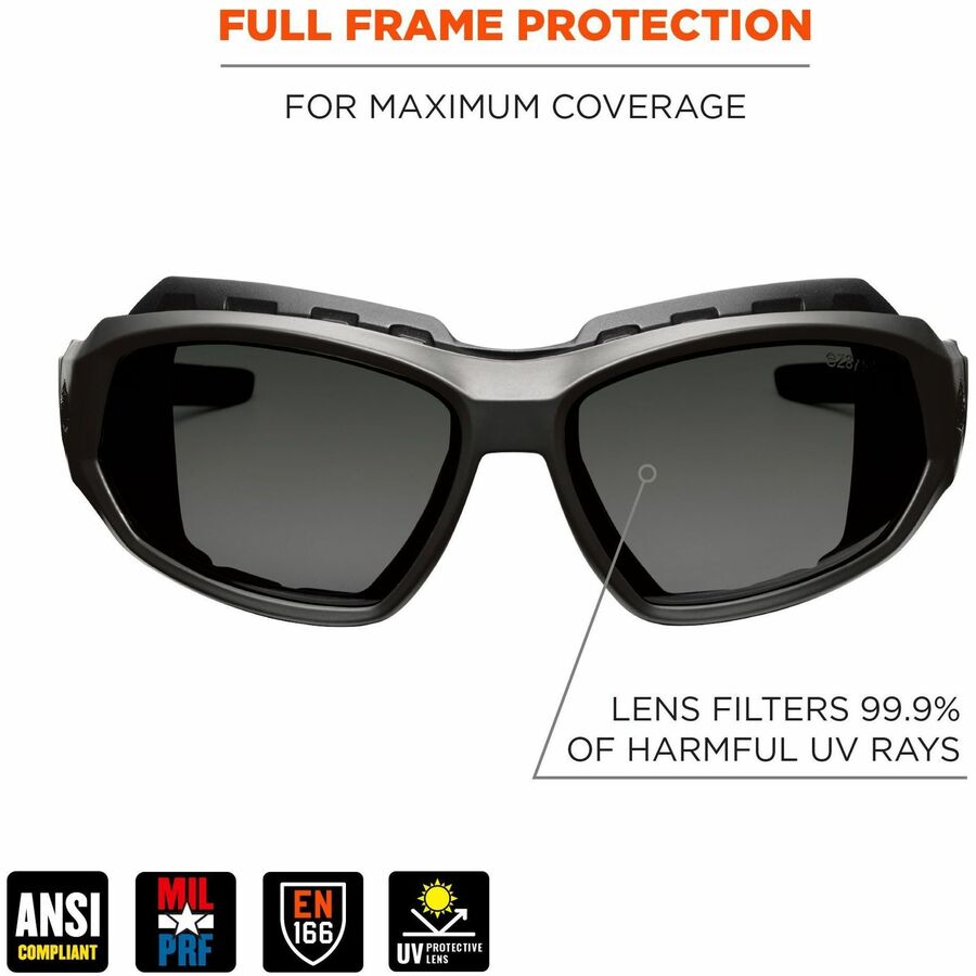 Ergodyne Skullerz LOKI Anti-Fog Safety Spoggles, Smoke Lens, Matte Black Frame, Elastic Strap, Anti-scratch, Impact Resistant, Flexible, Non-slip, Sweat Resistant, 1 Each