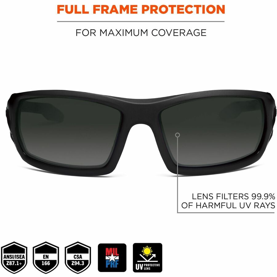Ergodyne Odin Anti-Scratch/Anti-Fog Safety Glasses, Smoke Lens, Matte Black Frame, Rubber Nose Piece and Temples, Impact Resistant, Non-slip, Sweat Resistant, 1 Each