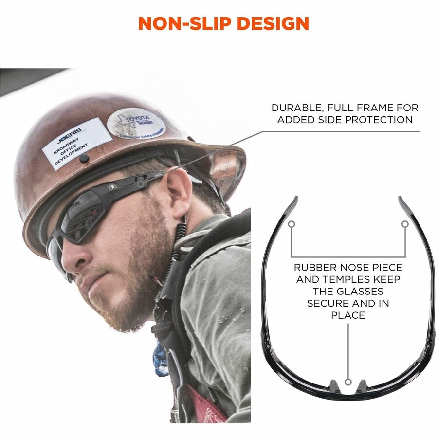 Ergodyne Odin Anti-Scratch/Anti-Fog Safety Glasses, Smoke Lens, Matte Black Frame, Rubber Nose Piece and Temples, Impact Resistant, Non-slip, Sweat Resistant, 1 Each