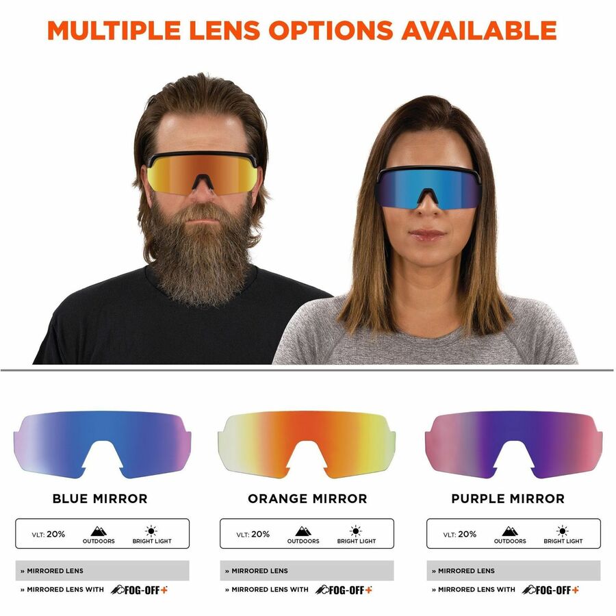Ergodyne Skullerz AEGIR Safety Glasses, Purple Mirror Lens, Lime Frame, Polycarbonate/Rubber, Non-slip, Sweat Resistant, Lightweight, Impact Resistant, Adjustable Temple, Vented, 1 Each