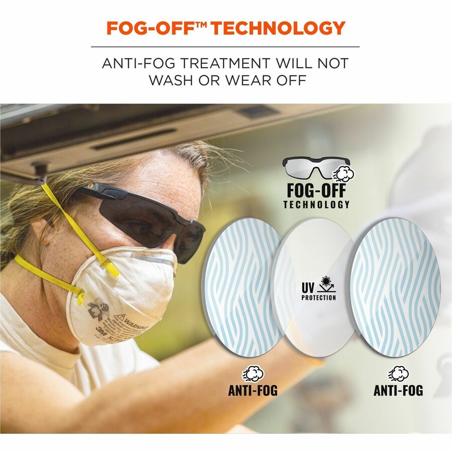 Ergodyne Skullerz Dellenger Anti-Fog Safety Glasses, Smoke Lens, Matte Black Frame, Polycarbonate, Adjustable Temple, Rimless, Lightweight, Impact Resistant, Wraparound, 1 Each