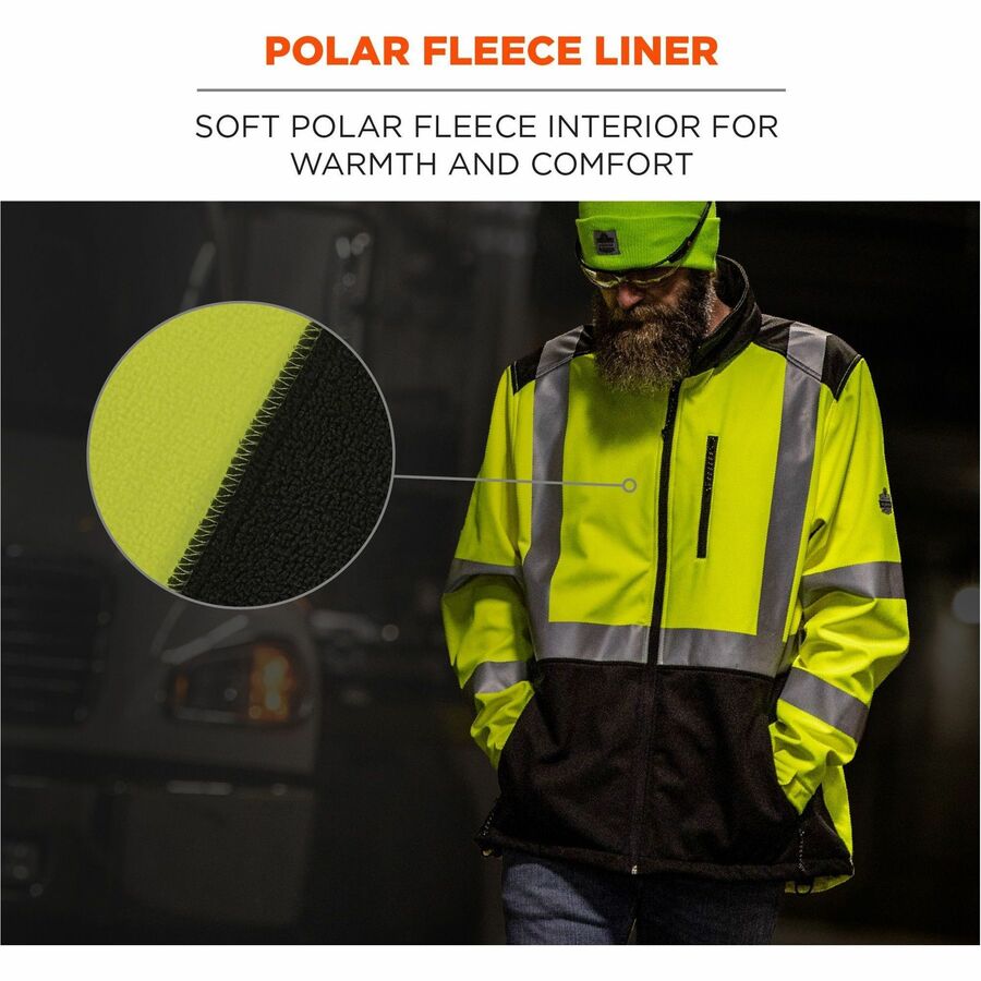 Ergodyne 8353 Hi-Vis Softshell Jacket, 5XL, Black/Lime, Polyester/Fabric/Fleece, 1 Each