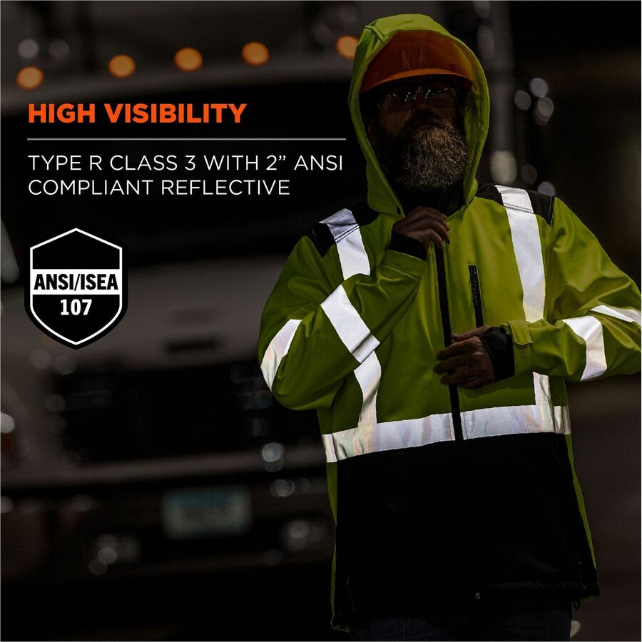 Ergodyne 8353 Hi-Vis Softshell Jacket, 5XL, Black/Lime, Polyester/Fabric/Fleece, 1 Each