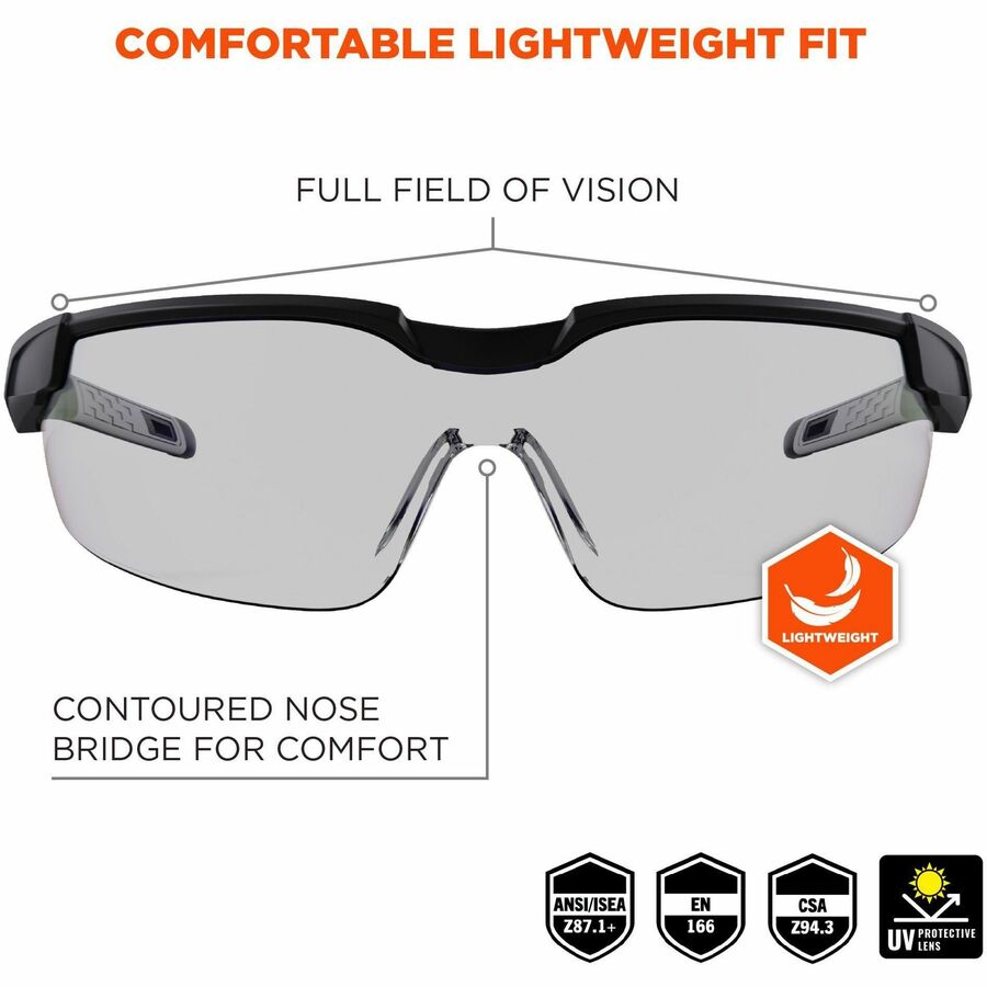 Ergodyne Skullerz Dellenger Anti-Fog Safety Glasses, Matte Black Frame, Polycarbonate, Adjustable Temples, Rimless, Lightweight, Impact Resistant, Wraparound Design, 1 Each